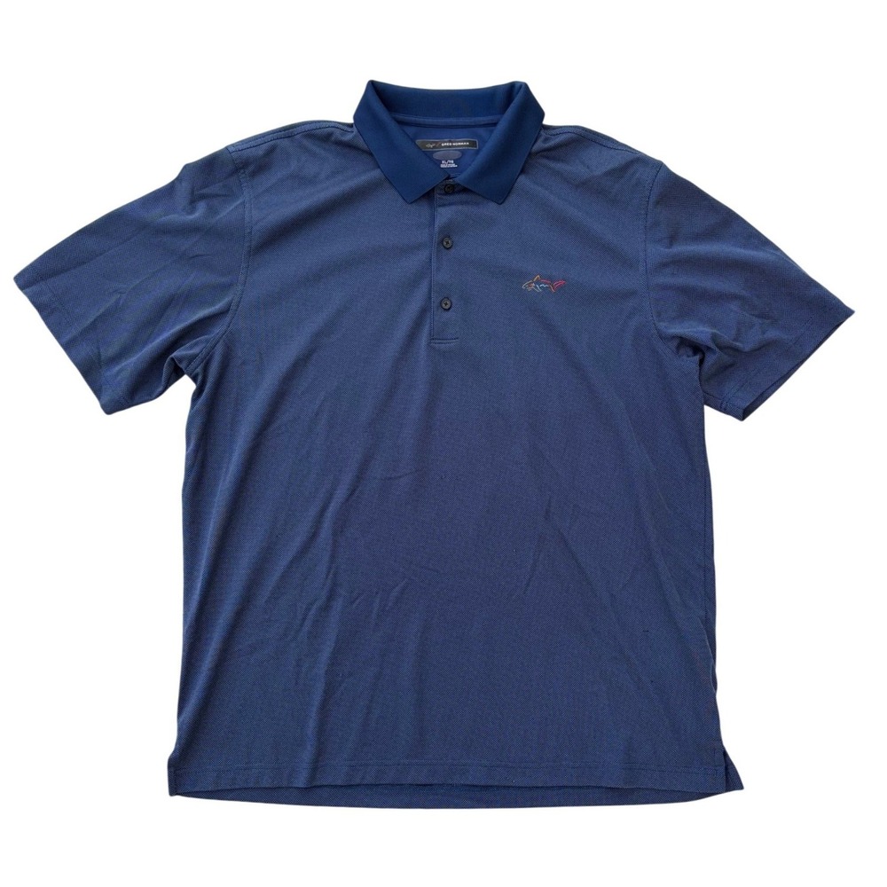 Greg Norman Mens XL Shark Blue Textured Short Sleeve Golf Polo Shirt XL RN128492